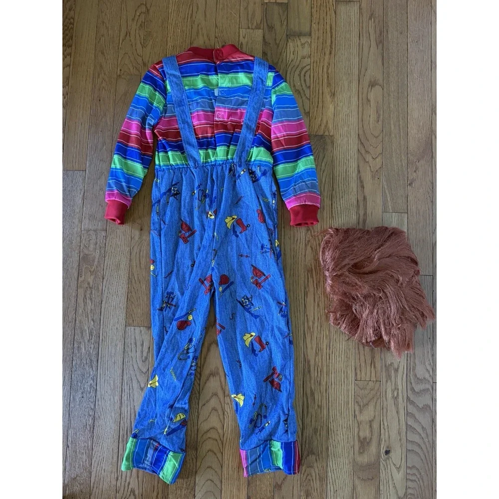 Chucky jumpsuit costume Spirit Halloween 5-6 striped shirt blue overalls red wig